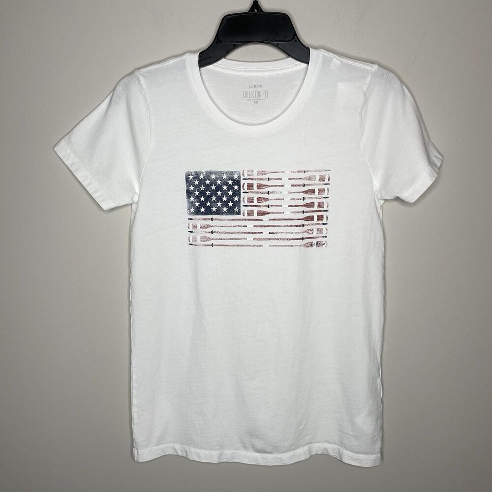 J.CREW Oars Flag Graphic Tee Women XS American NEW Patriotic Cotton BG844